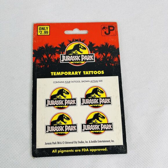 4 Jurassic Park Temporary Dinosaur Tattoos Lot Logo Biohazard Triceratops Skull - Picture 8 of 13